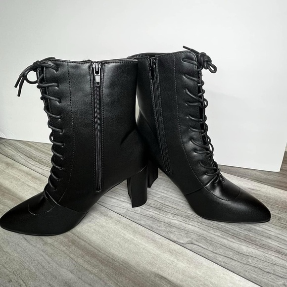 Black High Heel Boots Womens cute lace up side zipper New Chelsea Halloween sexy - Picture 2 of 6